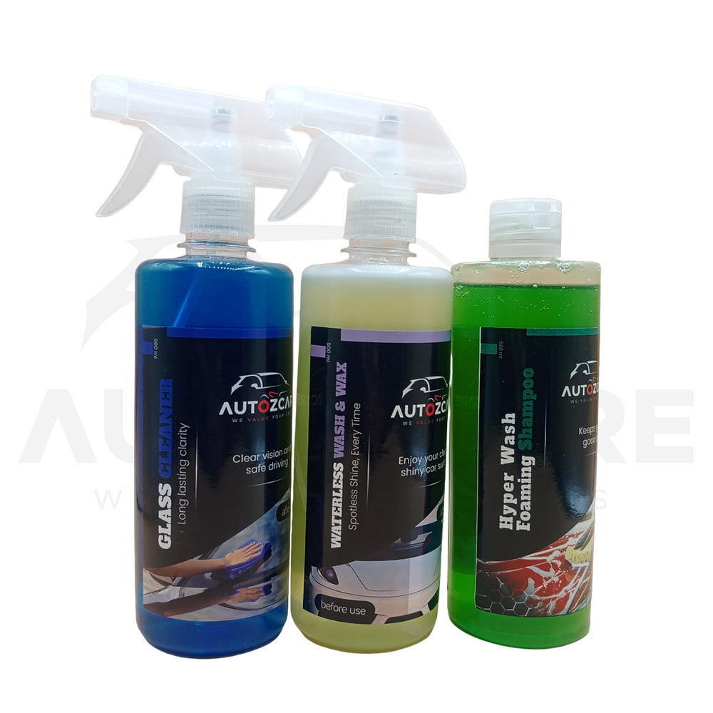 Waterless Car Wash & Wax, Waterless Glass Cleaner, Hyper Wash Forming Shampoo (Pack of 3) - AutozCare Pakistan