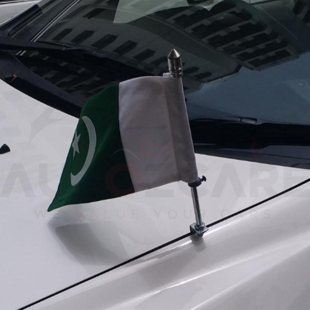 Car Flag Rod Chrome With Pakistani Flag | Installed On Car Bonnet Or Bumper - AutozCare Pakistan