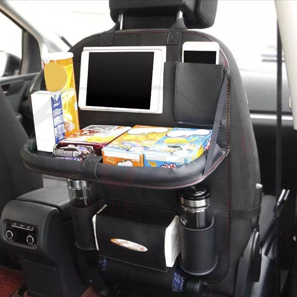Car Back Seat Organizer with Foldable Tray Dining Tablet Holder for Umbrella Water Bottle iPad phone - AutozCare Pakistan