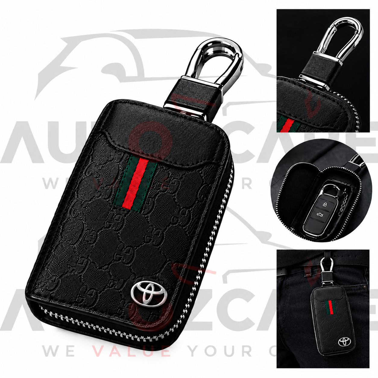 Toyota Premium Leather Car Key Case with Zipper & Keychain – Stylish Protective Key Holder (Copy) (Copy)