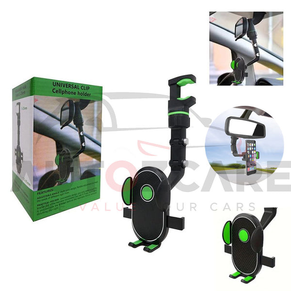 Universal Car Mobile Phone Holder Clip – Adjustable 360° Rotating Smartphone Mount for Dashboard & Rearview Mirror