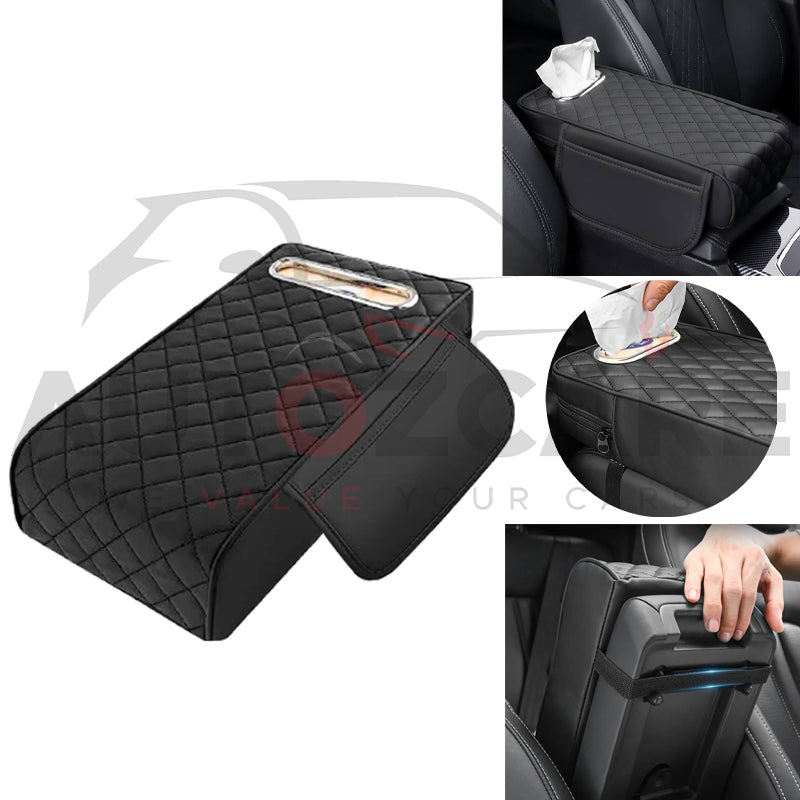 Universal Leather Armrest Cushion With Tissue Box & Storage Pocket