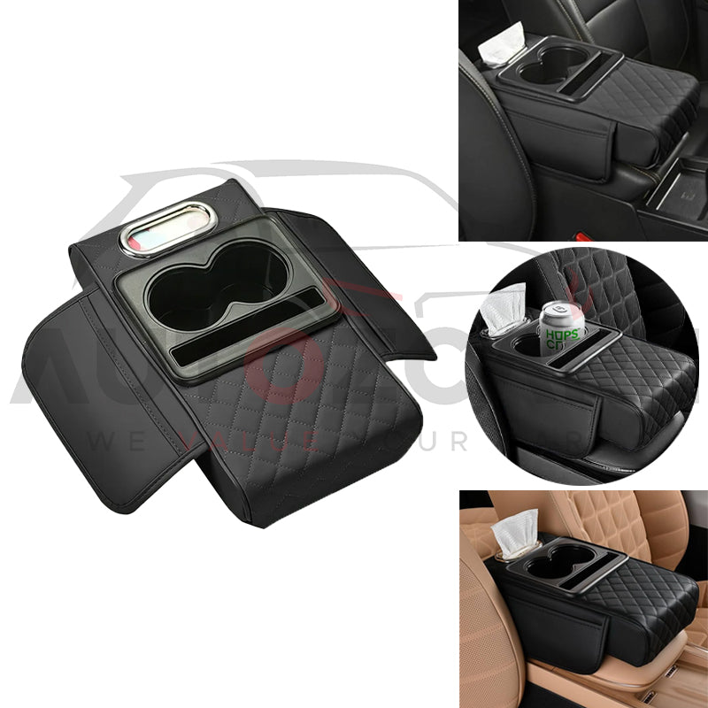 5-in-1  Universal Premium Leather Car Cup Holder Console with Tissue Box | and Phone Slot