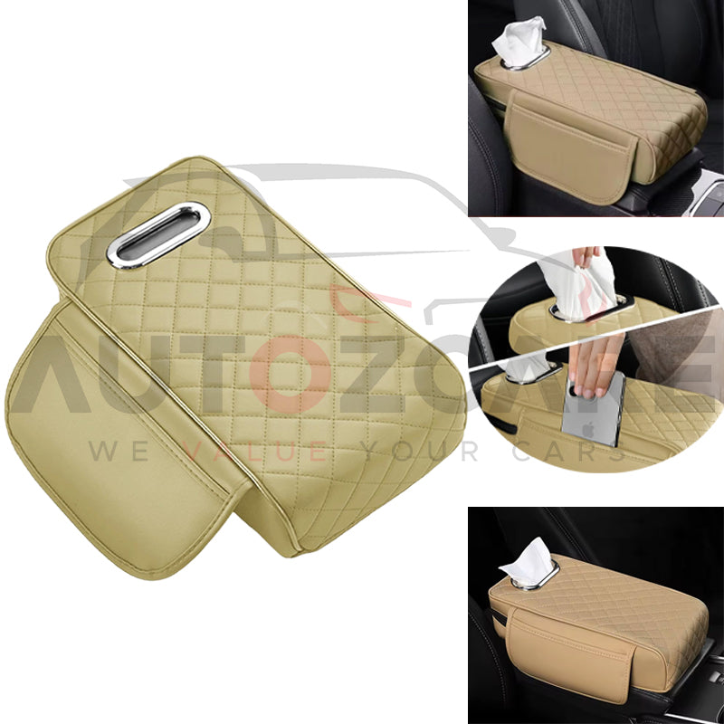 Universal Leather Armrest Cushion With Tissue Box & Storage Pocket