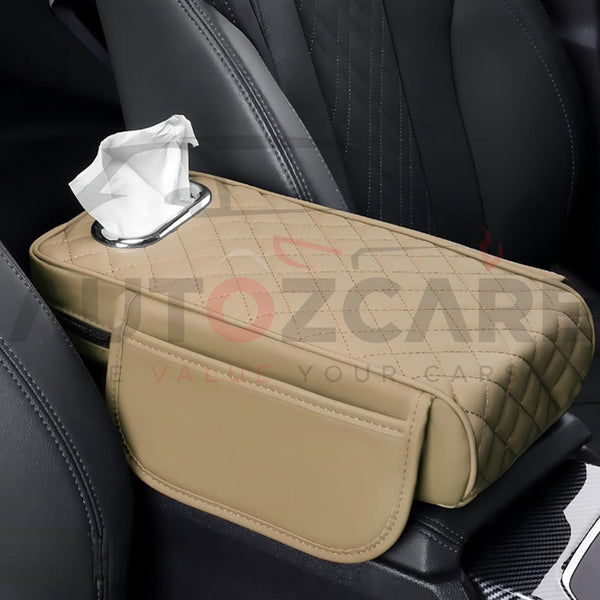 Universal Leather Armrest Cushion With Tissue Box & Storage Pocket