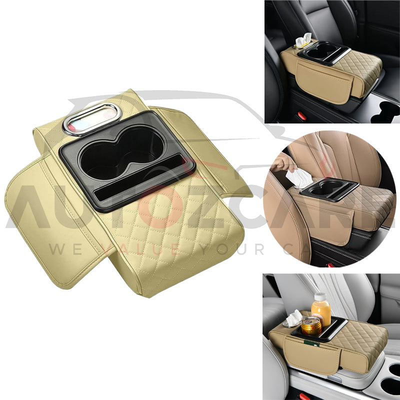 5-in-1  Universal Premium Leather Car Cup Holder Console with Tissue Box | and Phone Slot