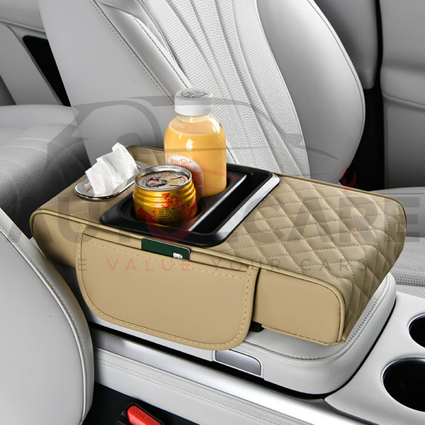 5-in-1  Universal Premium Leather Car Cup Holder Console with Tissue Box | and Phone Slot