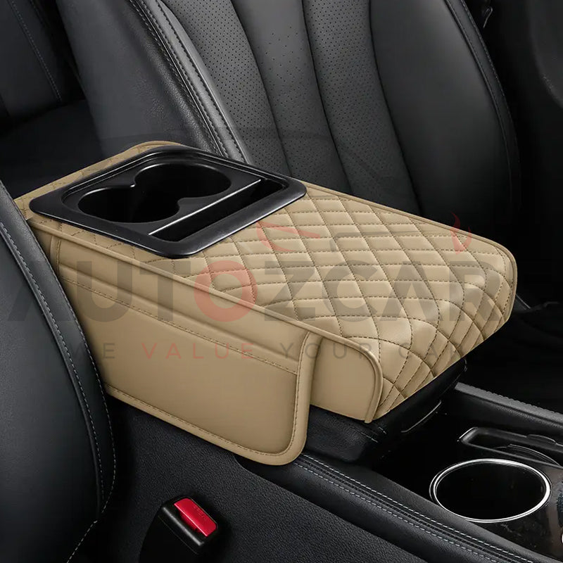 Universal PU Leather Armrest Cushion | Car Center Console Armrest Cushion | Cup and Phone Slot