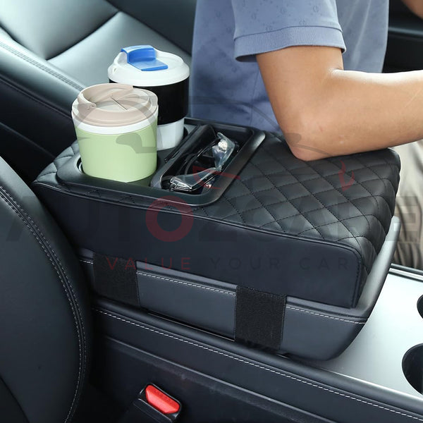 Universal PU Leather Armrest Cushion | Car Center Console Armrest Cushion | Cup and Phone Slot