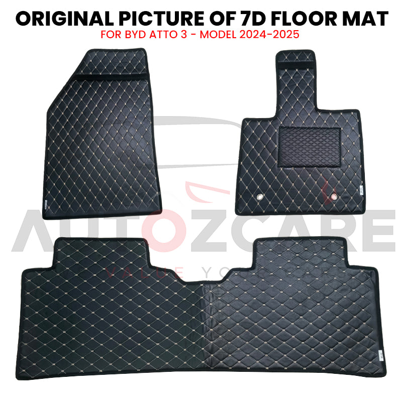 BYD ATTO 3 7D Floor Mat ( Flat Style ) 3PCS - Model 2024-2025
