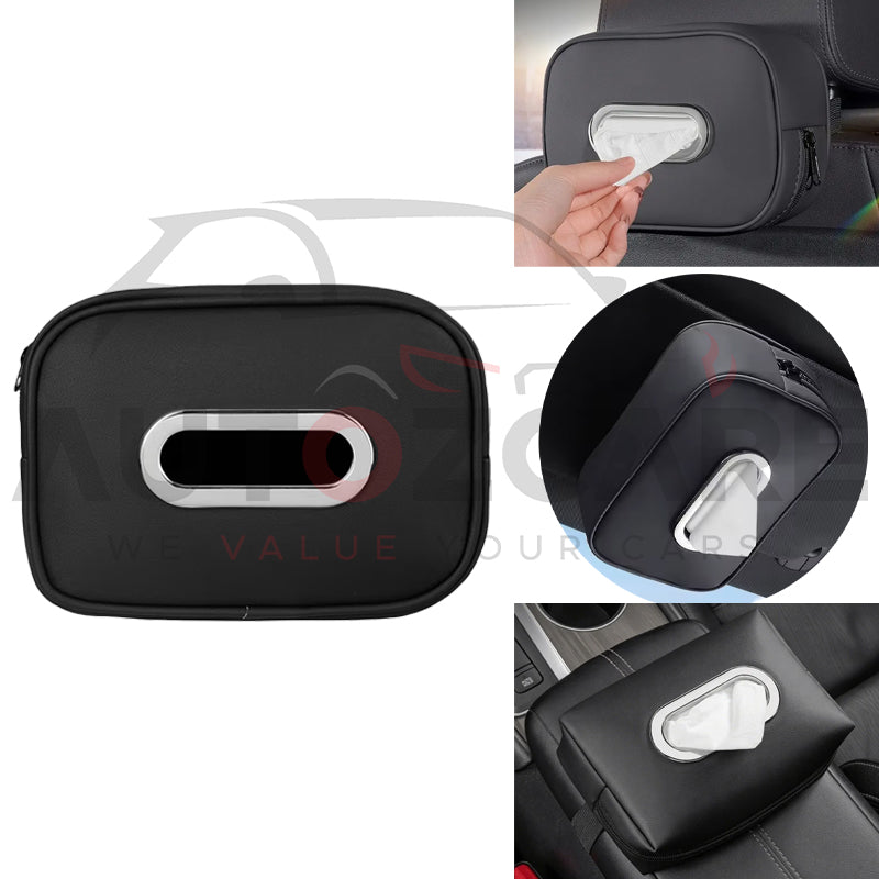 Multi-Functional PU Leather Car Tissue box holder | Sun Visor Back Seat Tissue Case with Fix Strap