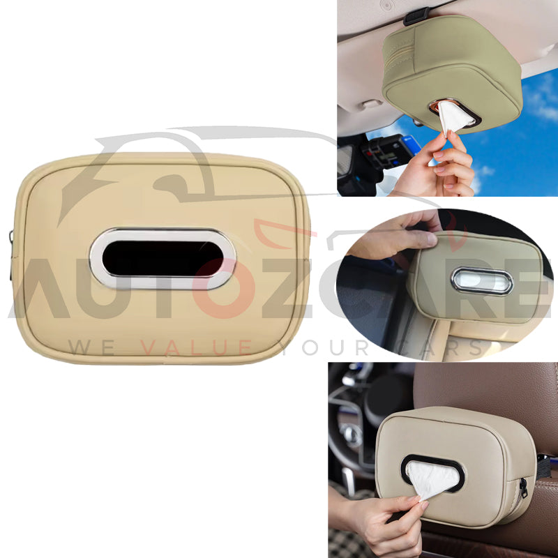 Multi-Functional PU Leather Car Tissue box holder | Sun Visor Back Seat Tissue Case with Fix Strap