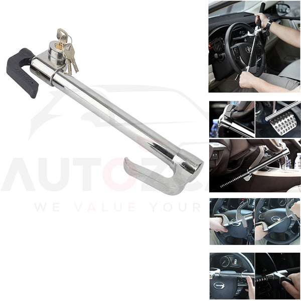 Retractable Steering Wheel Lock & Adjustable Brake Lock Bar: Universal Anti-Theft Device for Cars