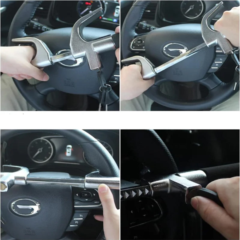 Retractable Steering Wheel Lock & Adjustable Brake Lock Bar: Universal Anti-Theft Device for Cars