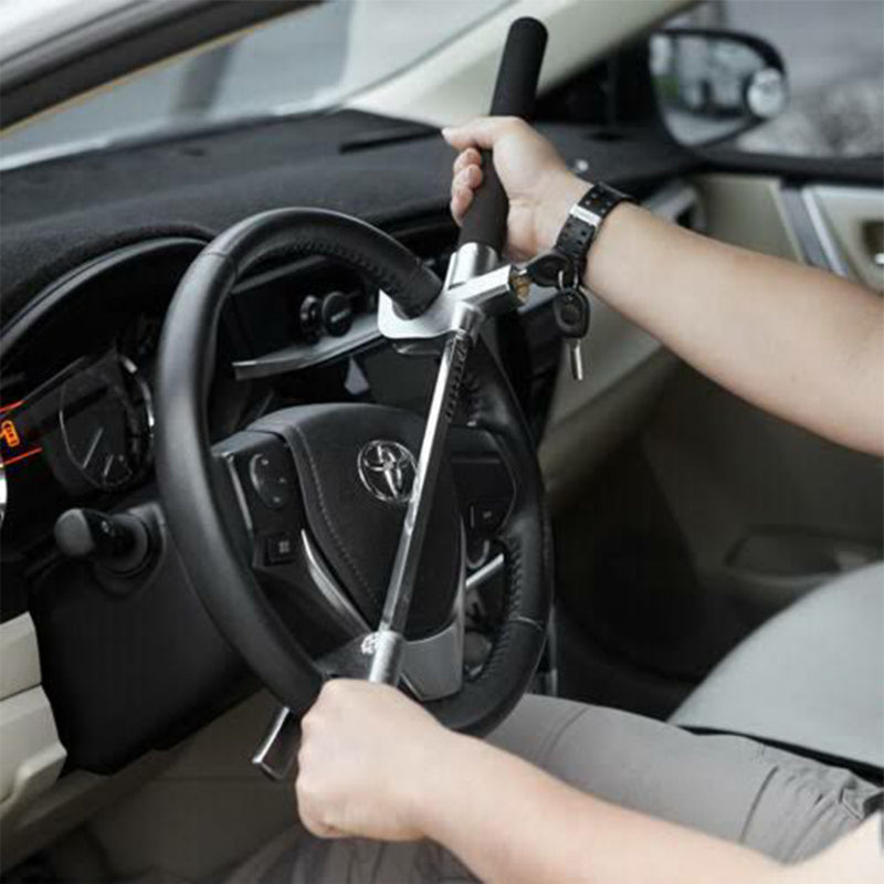 Retractable Steering Wheel Lock & Adjustable Brake Lock Bar: Universal Anti-Theft Device for Cars