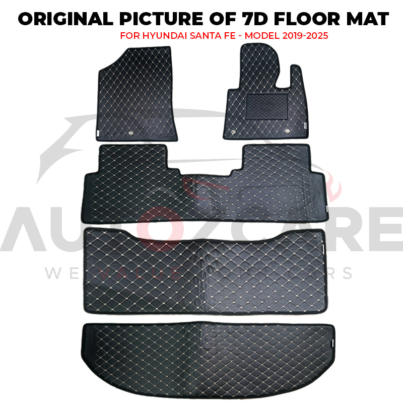 Hyundai Santa Fe 7D Floor Mats ( Flat Style) 5PCS - Model 2019-2025