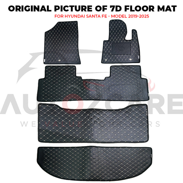 Hyundai Santa Fe 7D Floor Mats ( Flat Style) 5PCS - Model 2019-2025