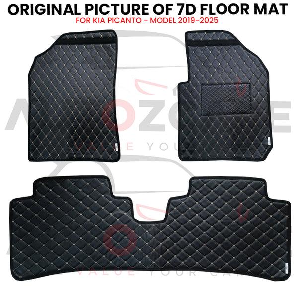 Kia Picanto 7D Floor Mats (Flat Style) 3PCS - Model 2019-2025