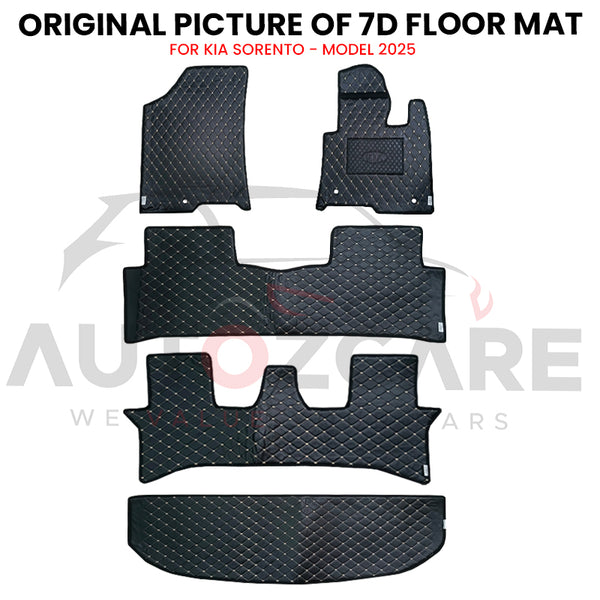 Kia Sorento 7D Floor Mat ( Flat Style ) 5PCS - Model 2025