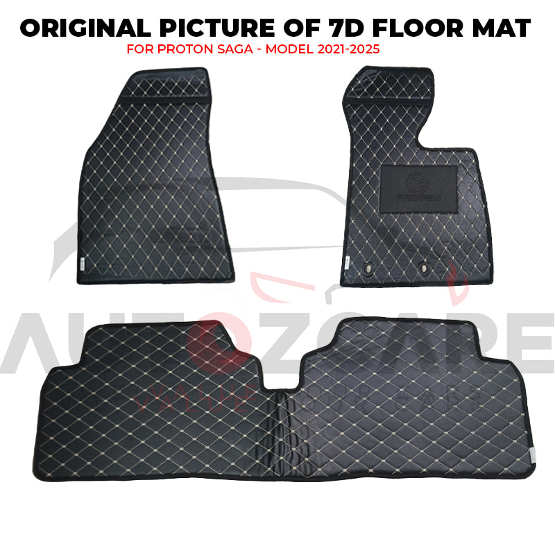Proton Saga 7D Floor Mat ( Flat Style ) 3PCS - Model 2021-2025