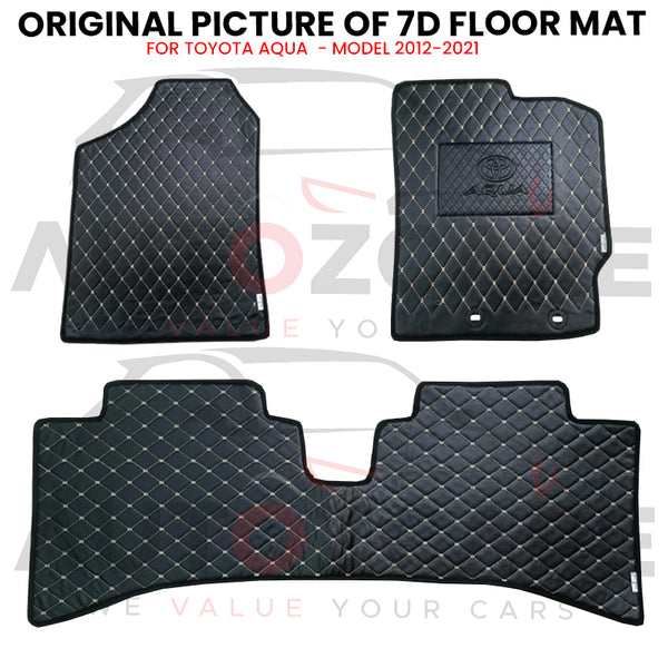 Toyota Aqua 7D Floor Mat (Flat Style) 3PCS - Model 2012-2021