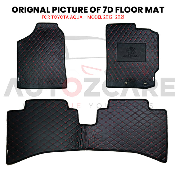 Toyota Auqa 7D Floor Mat ( Flat Style ) - Model 2012-2021 Aqua Best Floor mats | Aqua 7D | Aqua Mat | Mix Thread