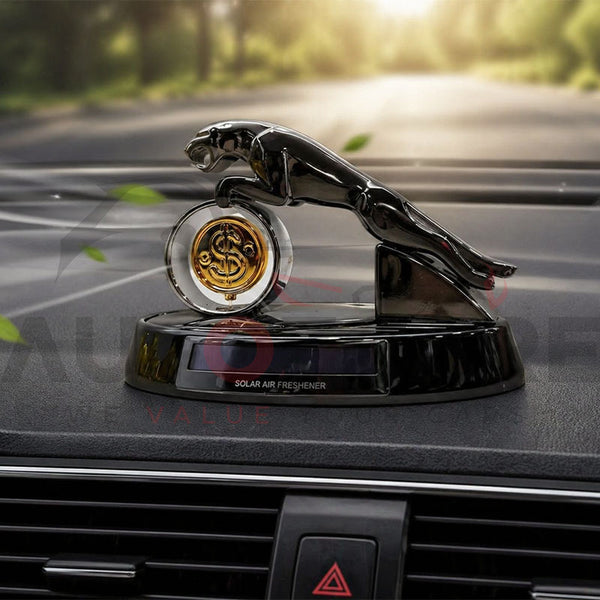 Luxury Solar-Powered Panther Dashboard Air Freshener with Rotating Fragrance Diffuser