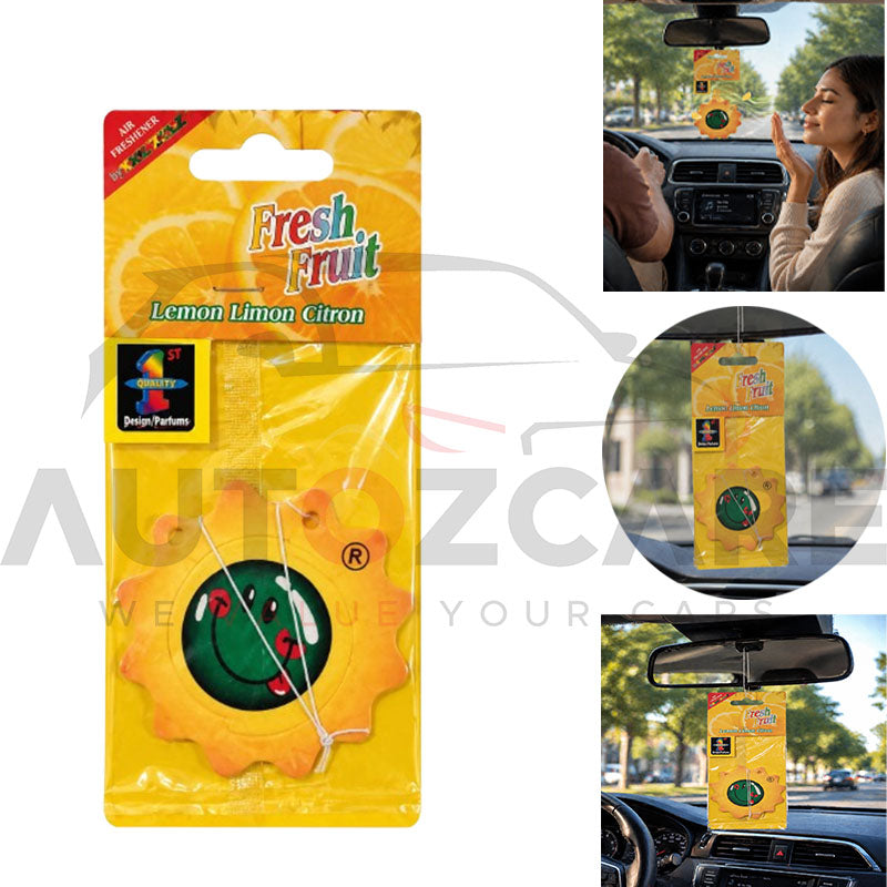 Fresh Fruit Lemon Scent Car Air Freshener – Long-Lasting Hanging Fragrance (Sunburst Design)