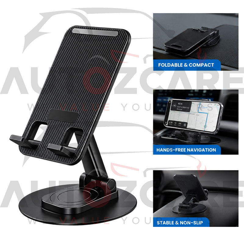 360° Adjustable Car Dashboard Mobile Phone Holder – Foldable Non-Slip Smartphone Stand