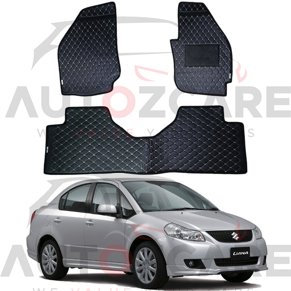 Suzuki Liana Floor Mats ( Flat Style ) - Model 2006-2014 Liana Best Floor Mats | Liana 7D | Liana Mat | Mix Thread