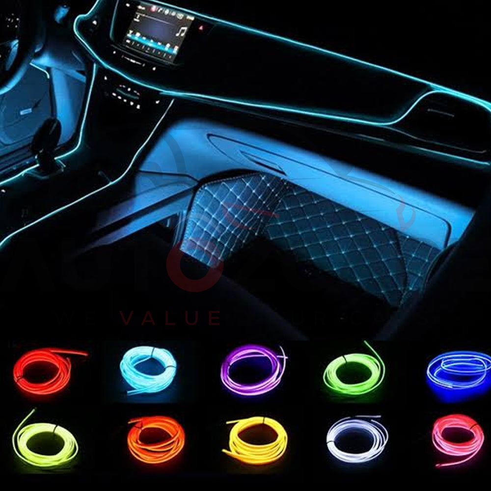 LED Car Interior Lighting LED Strip EL Wire Rope Auto | Atmosphere Decorative Lamp Flexible Neon Light DIY - AutozCare Pakistan
