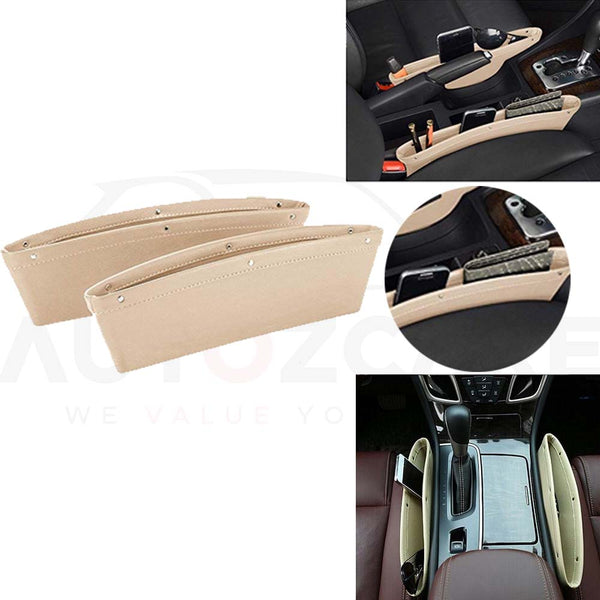 2-Piece Beige Car Seat Gap Filler Organizer – Universal Side Storage – Stops Dropped Items