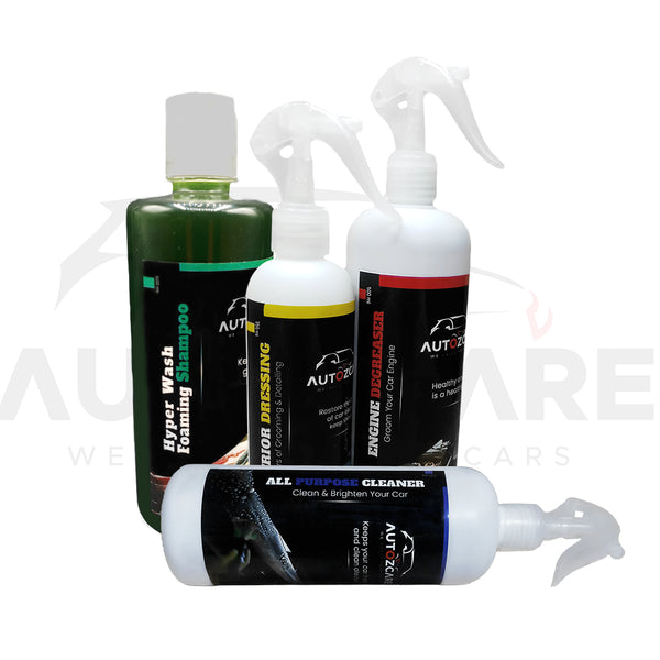 AutozCare Interior Dressing with All Purpose Cleaner, Engine Degreaser and Shampoo (Pack Of 4)
