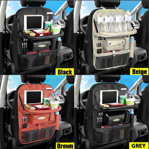 Car Back Seat Organizer with Foldable Tray Dining Tablet Holder for Umbrella Water Bottle iPad phone